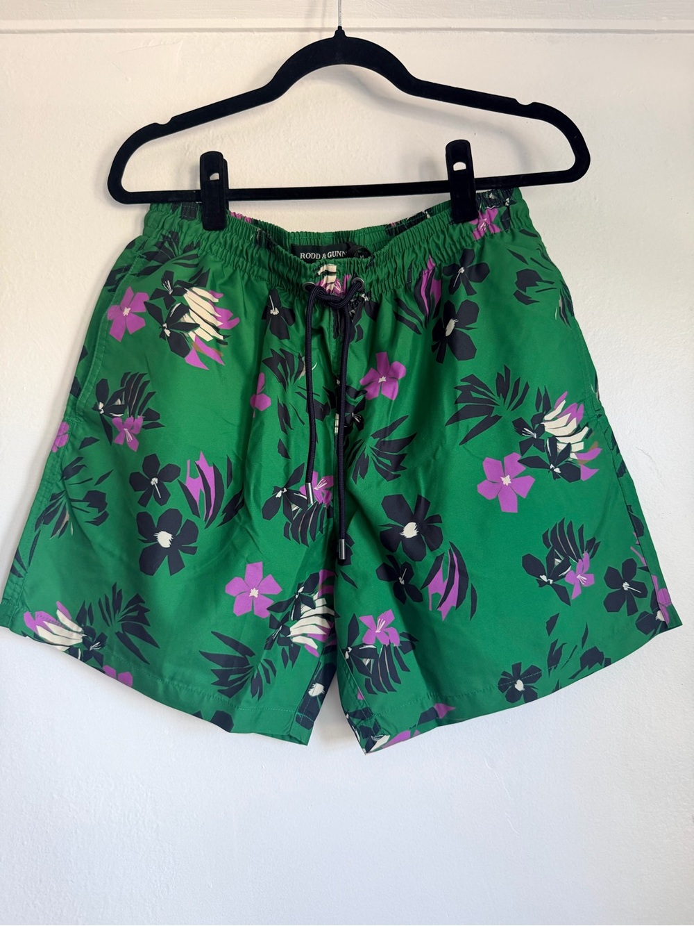 Rodd & Gunn Green Floral Swim Shorts with Purple Accents